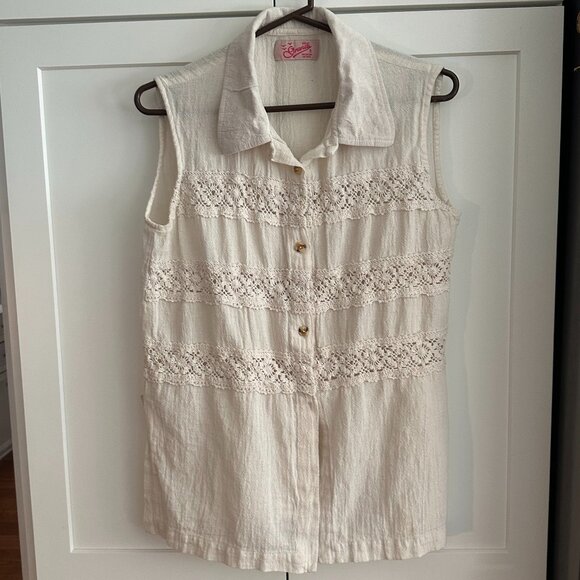 Grandi Women's Ivory Top, Sleeveless, Medium, Button Down Shirt - Picture 1 of 9